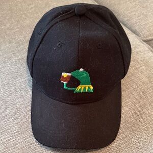 Black Cap with Kermit Tea Embroidery
